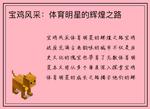 宝鸡风采：体育明星的辉煌之路