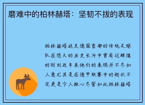 磨难中的柏林赫塔：坚韧不拔的表现